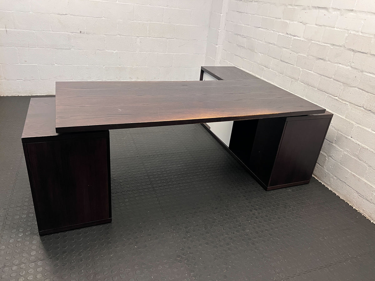 Stylish L-Shaped Black & White Corner Desk with Storage