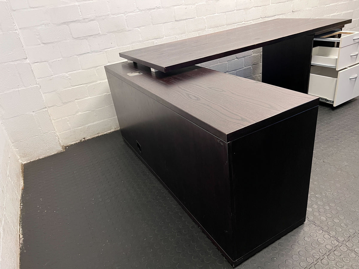 Stylish L-Shaped Black & White Corner Desk with Storage