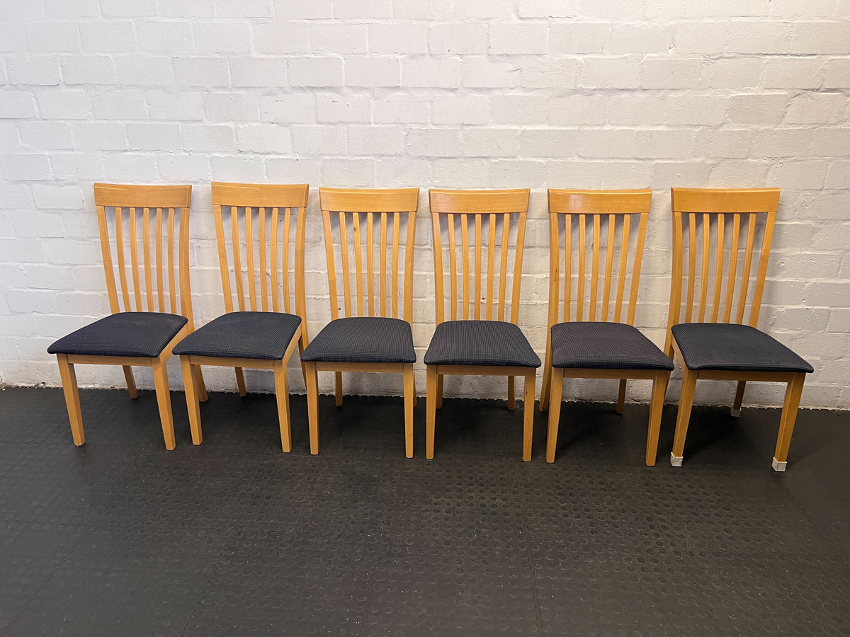 Stylish Light Wood Dining Chair with Navy Upholstery