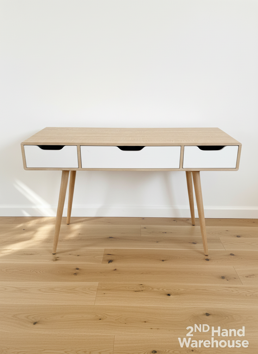 Stylish Light Wood & White 3-Drawer Desk | Scandinavian Modern