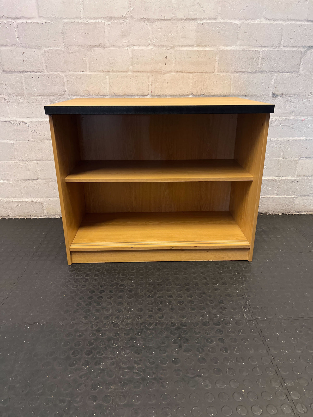 Stylish Oak-Effect Low Bookshelf with Black Trim - 2ndhandwarehouse.com