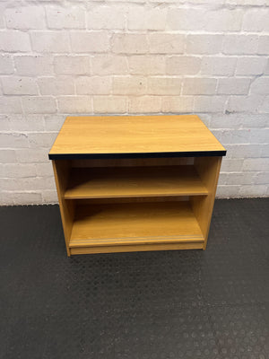 Stylish Oak-Effect Low Bookshelf with Black Trim - 2ndhandwarehouse.com