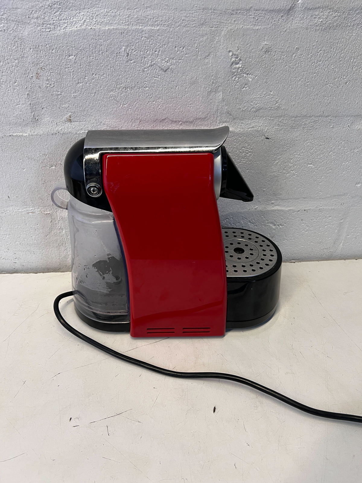 Stylish Red & Silver Compact Capsule Coffee Machine