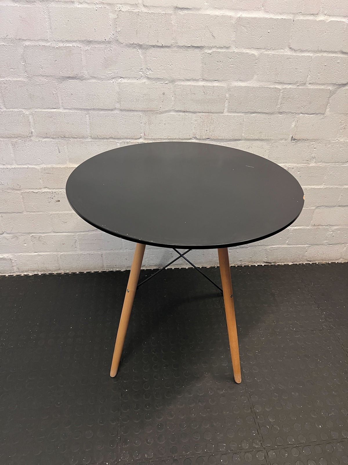 Stylish Round Black Top Dining Table with Wooden Legs - REDUCED