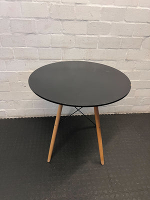 Stylish Round Black Top Dining Table with Wooden Legs - REDUCED