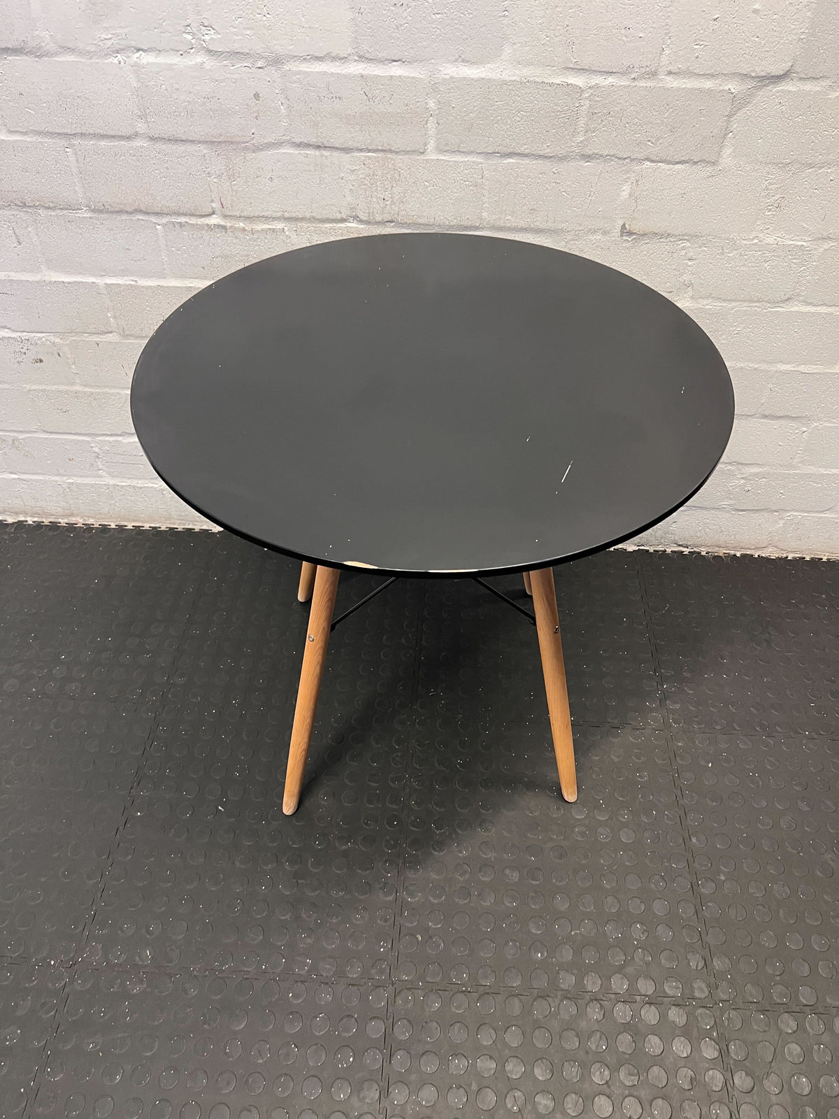 Stylish Round Black Top Dining Table with Wooden Legs - REDUCED