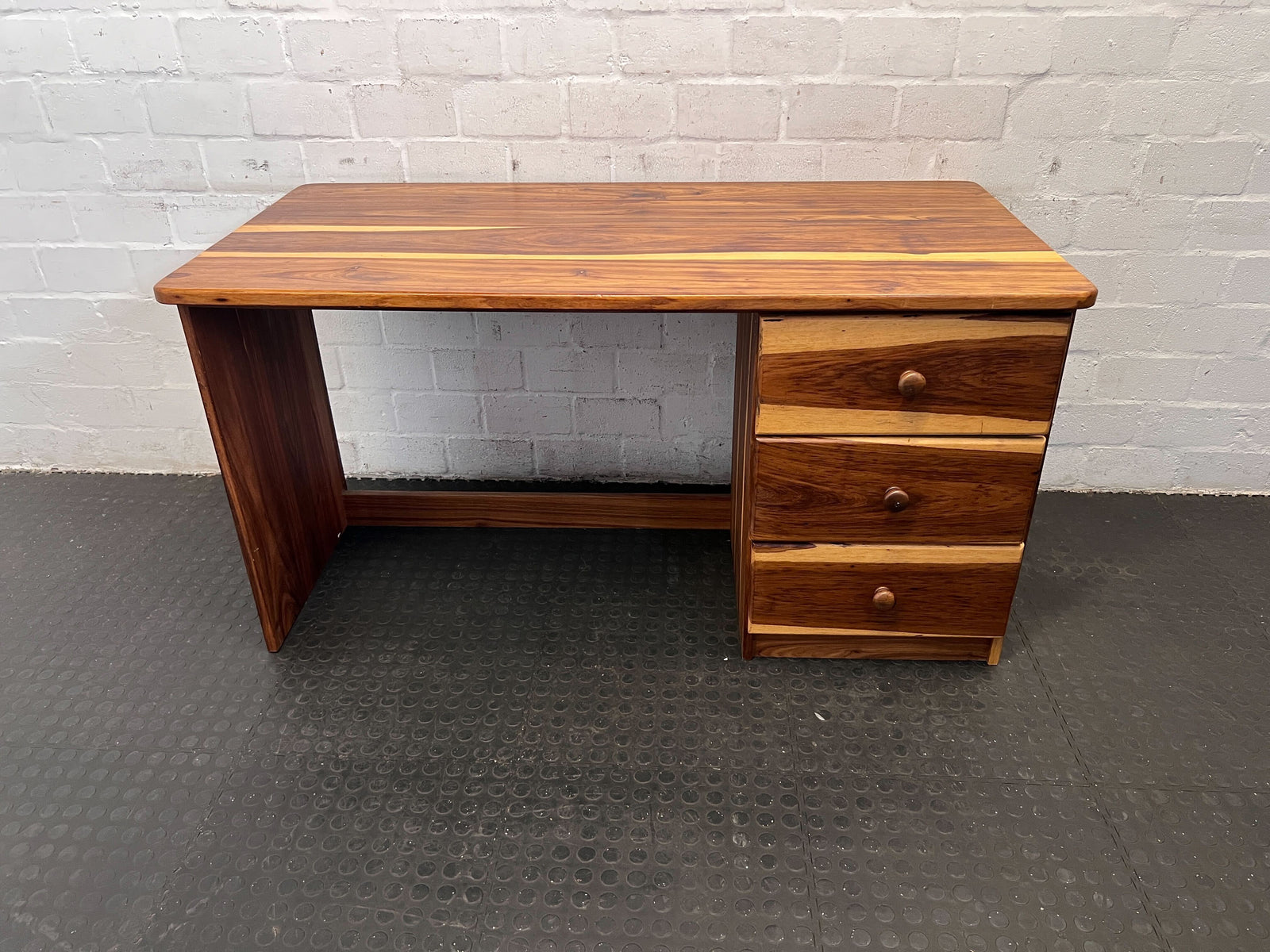 Stylish Solid Wood Desk with 3 Drawers, Warm Brown Finish