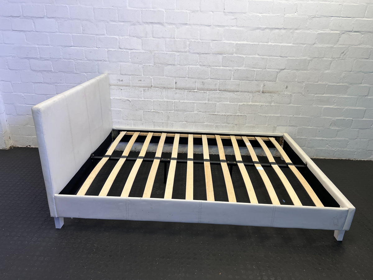 Stylish White Faux Leather Bed Frame with Minor Wear
