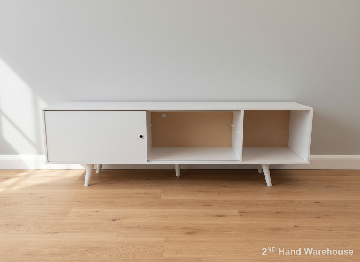 Stylish White Mid-Century Modern TV Unit/Sideboard with Sliding Door - REDUCED