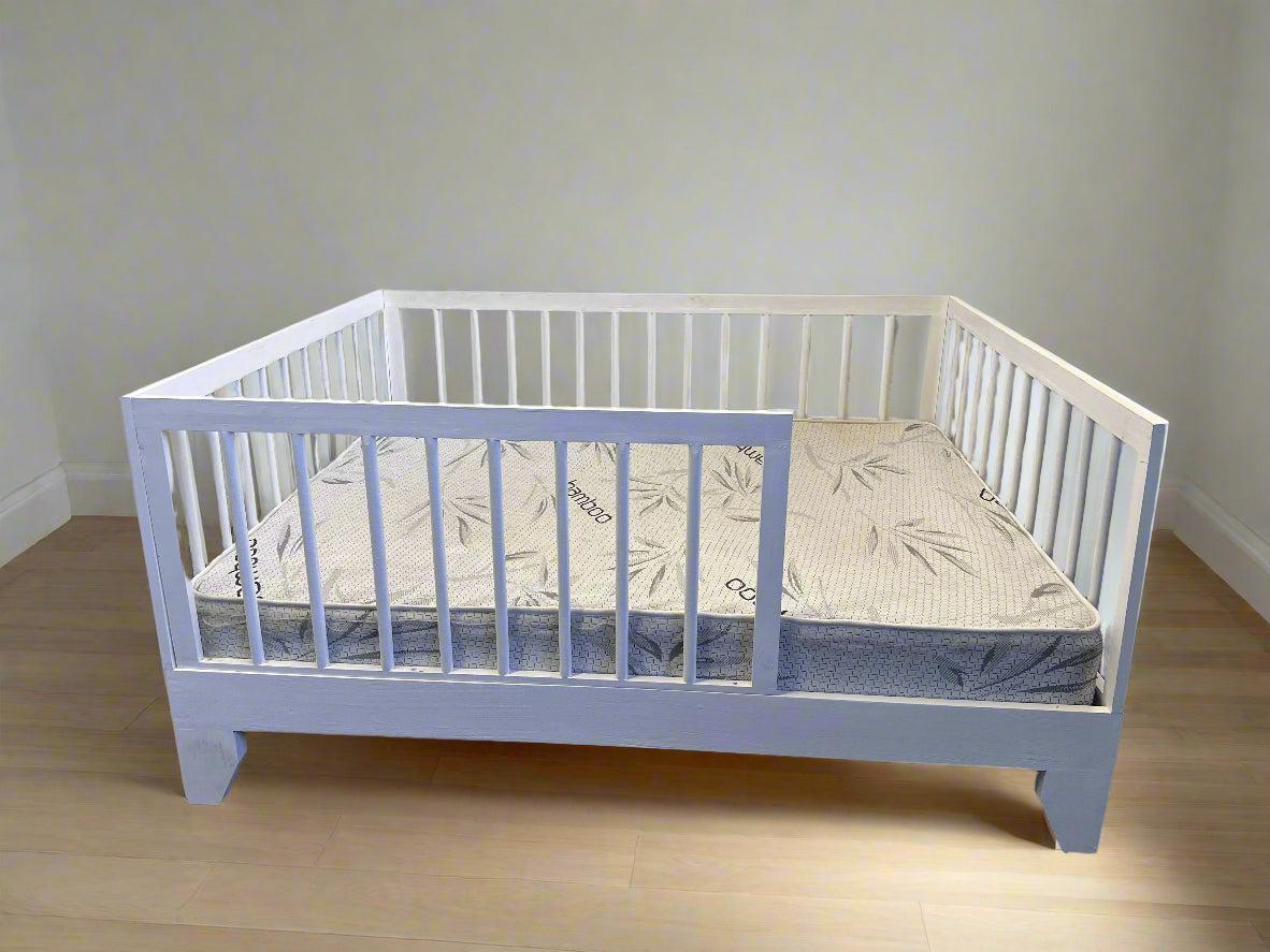 Stylish White Wooden Cot with Bamboo Queen Mattress - Minor Scuffs
