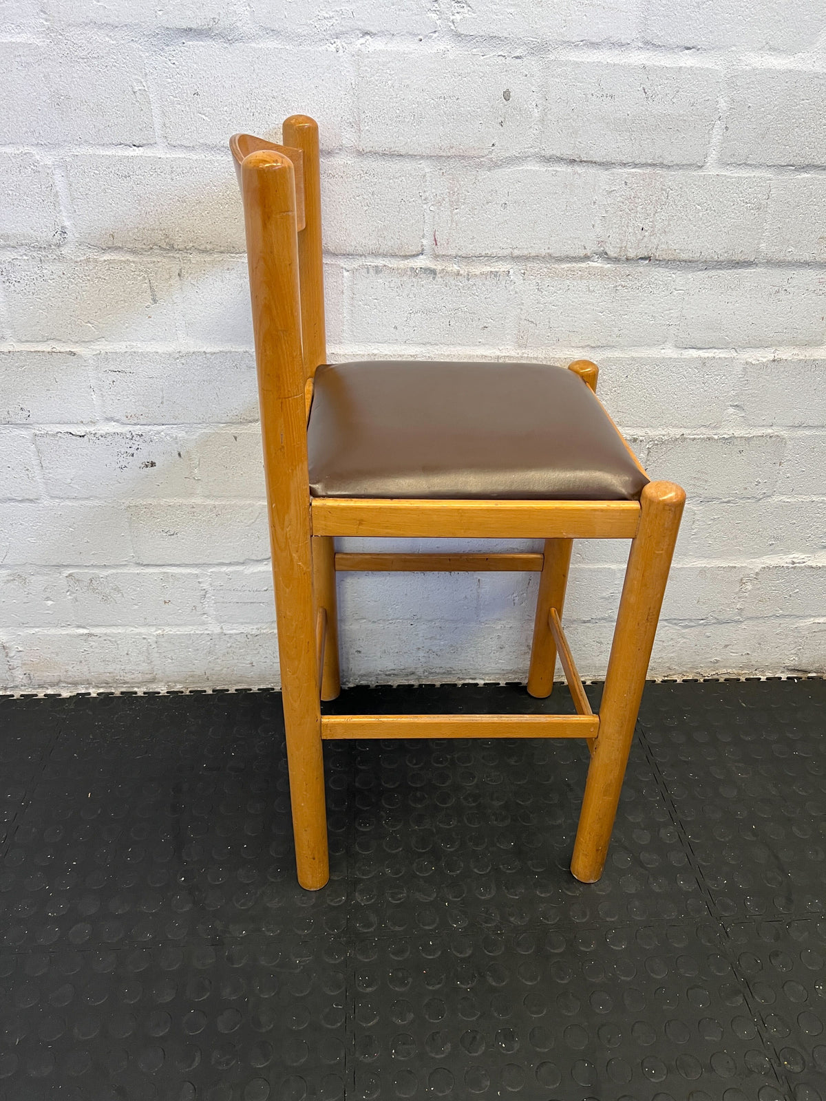 Stylish Wooden Bar Stool with Brown Cushion Seat - Minor Wear - 2ndhandwarehouse.com