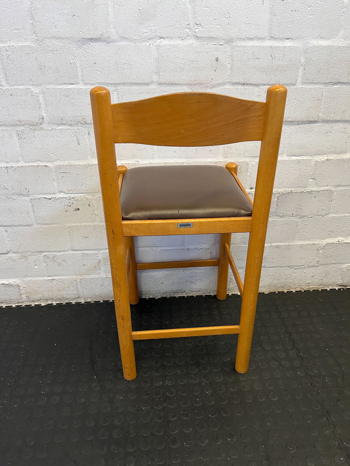 Stylish Wooden Bar Stool with Brown Cushion Seat - Minor Wear - 2ndhandwarehouse.com