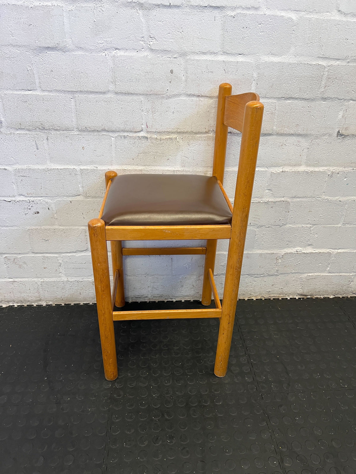 Stylish Wooden Bar Stool with Brown Cushion Seat - Minor Wear - 2ndhandwarehouse.com