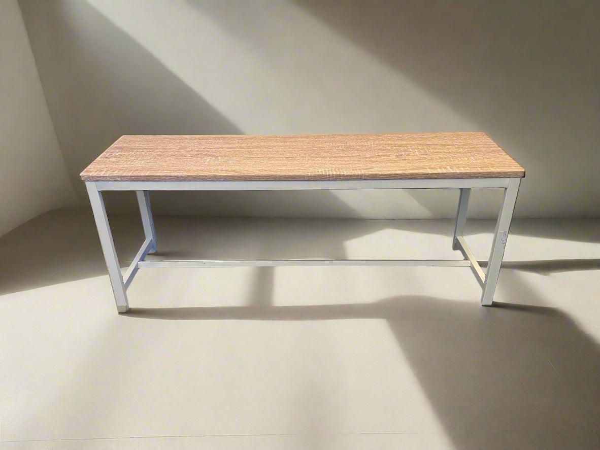 Stylish Wooden Bench with White Metal Frame - Minor Wear