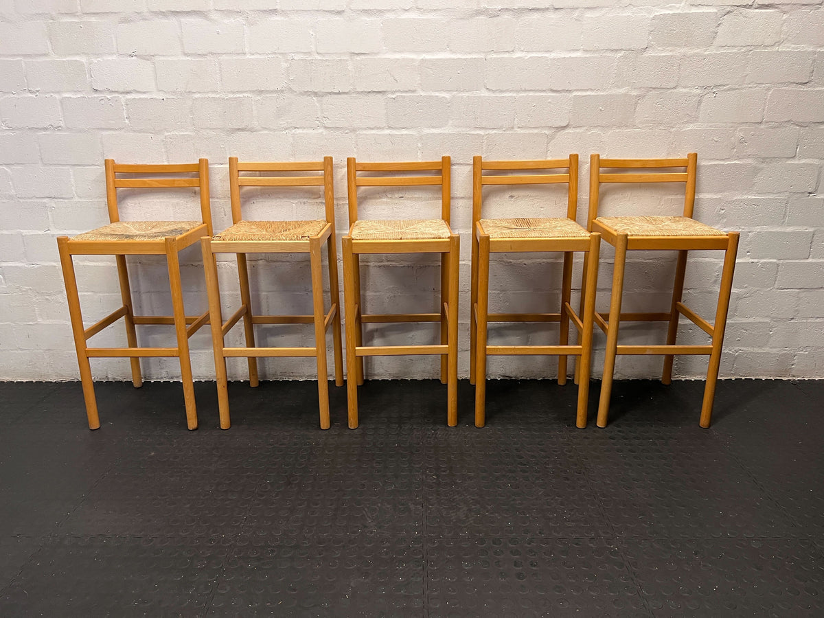 Stylish Wooden Counter Stool with Natural Woven Seat - PRICE DROP