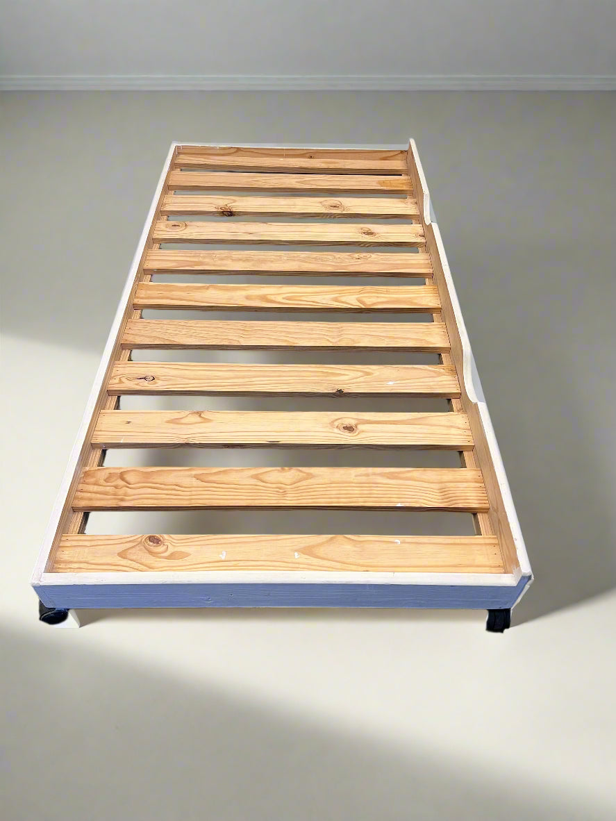 Stylish Wooden Single Bed Base with Casters – Minor Wear