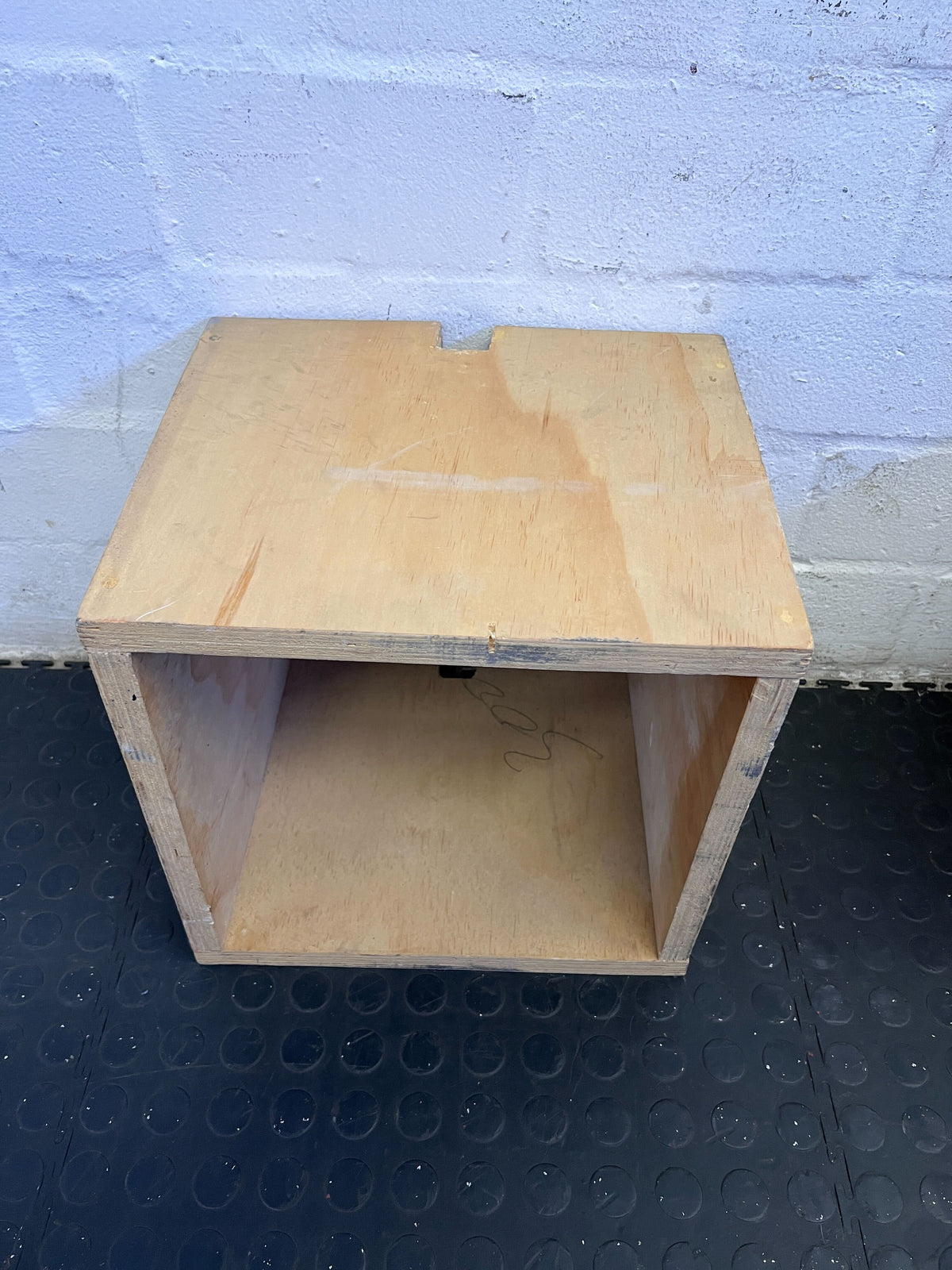 Stylish Wooden Storage Cube - Light Brown Finish, Minor Wear