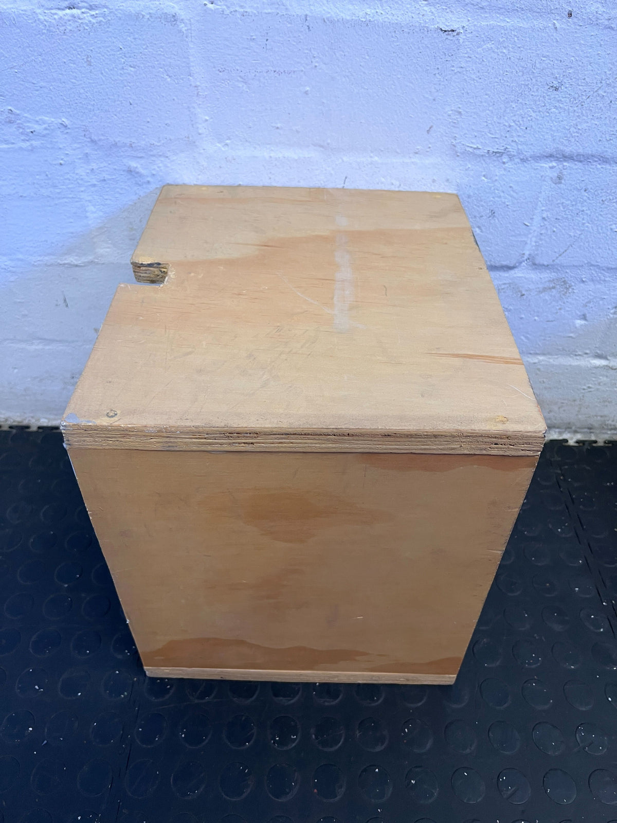 Stylish Wooden Storage Cube - Light Brown Finish, Minor Wear