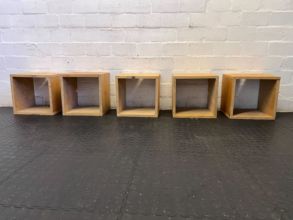 Stylish Wooden Storage Cube - Light Brown Finish, Minor Wear