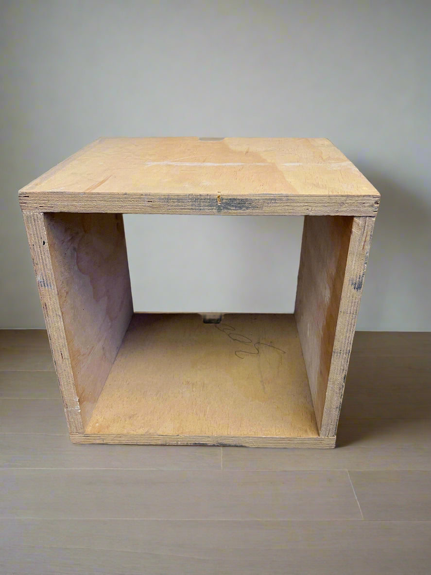 Stylish Wooden Storage Cube - Light Brown Finish, Minor Wear