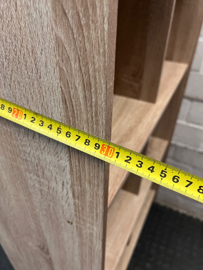 Tall 4-Tier Oak Finish Bookshelf with Central Divider — Good Working Order