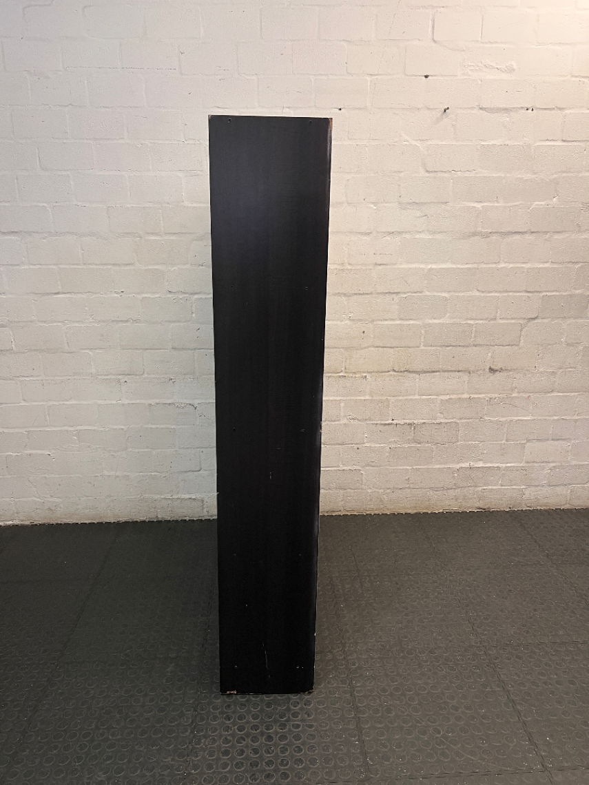 Tall Black 12-Compartment Shelving Unit — Fair Condition with Visible Surface Wear