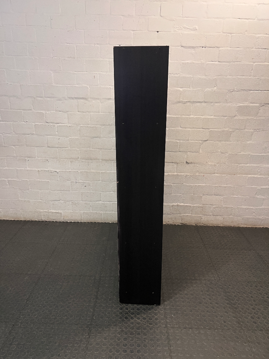 Tall Black 12-Compartment Shelving Unit — Fair Condition with Visible Surface Wear