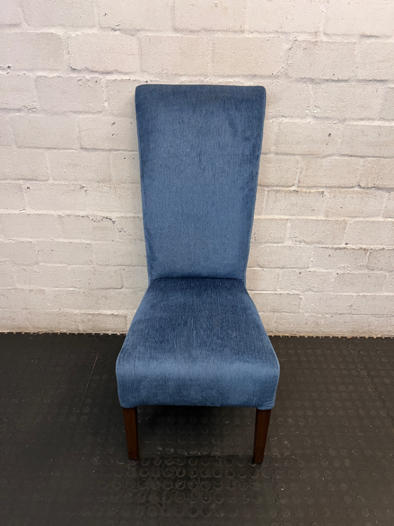 Tall High-Back Upholstered Dining Chair in Blue Fabric - 2ndhandwarehouse.com