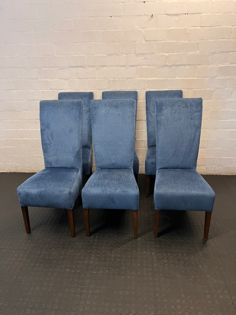 Tall High-Back Upholstered Dining Chair in Blue Fabric - 2ndhandwarehouse.com