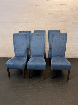 Tall High-Back Upholstered Dining Chair in Blue Fabric - 2ndhandwarehouse.com