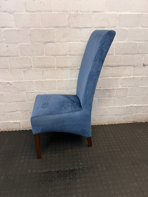 Tall High-Back Upholstered Dining Chair in Blue Fabric - 2ndhandwarehouse.com