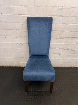 Tall High-Back Upholstered Dining Chair in Blue Fabric - 2ndhandwarehouse.com
