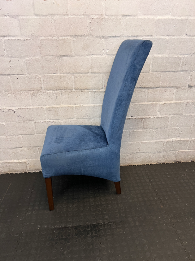 Tall High-Back Upholstered Dining Chair in Blue Fabric - 2ndhandwarehouse.com