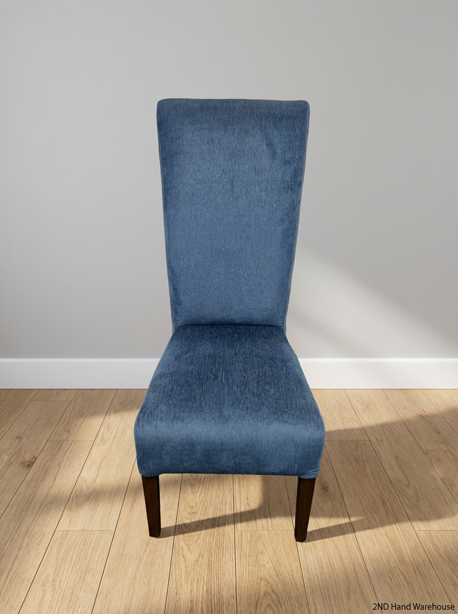 Tall High-Back Upholstered Dining Chair in Blue Fabric - 2ndhandwarehouse.com