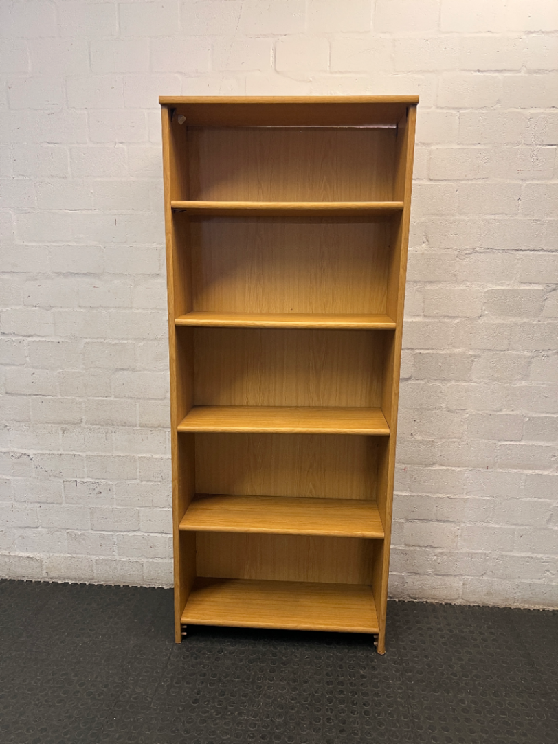 Tall Light Wood Bookshelf with Five Tiers — Fair Condition with Previous