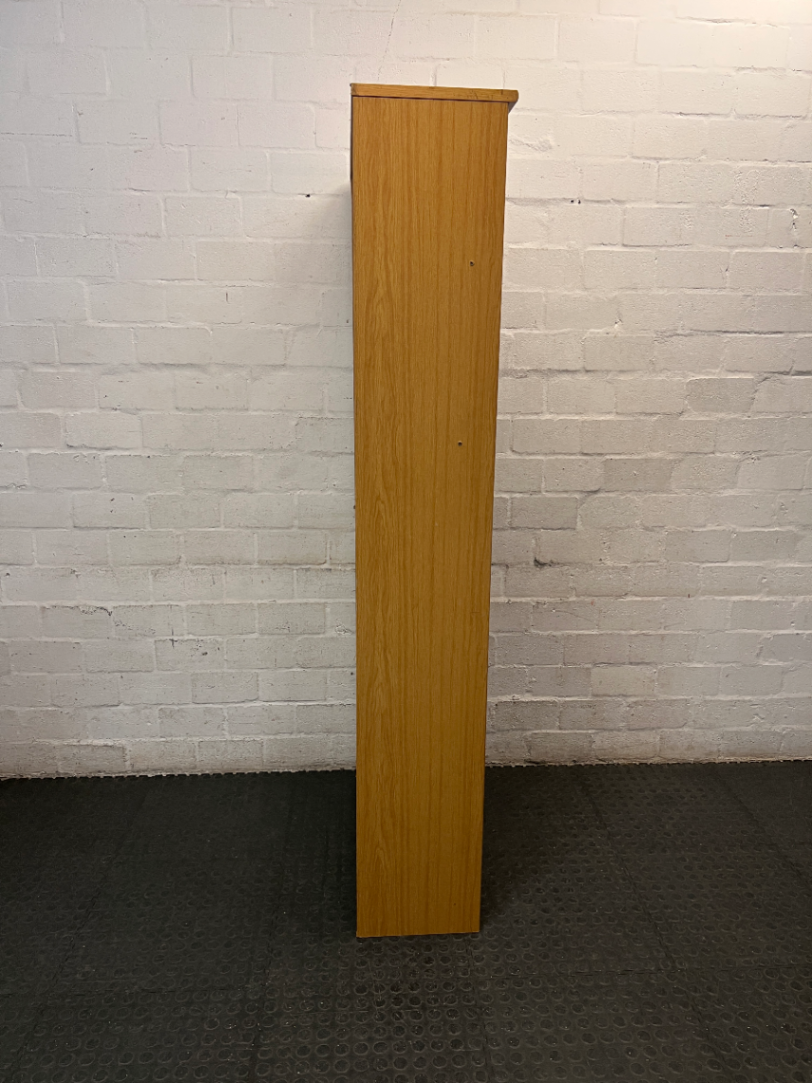Tall Light Wood Bookshelf with Five Tiers — Fair Condition with Previous