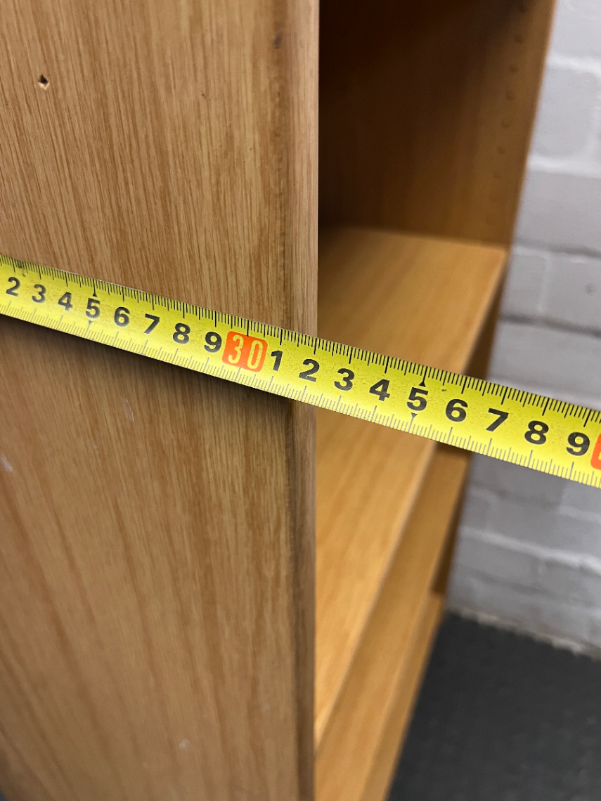 Tall Light Wood Bookshelf with Five Tiers — Fair Condition with Previous