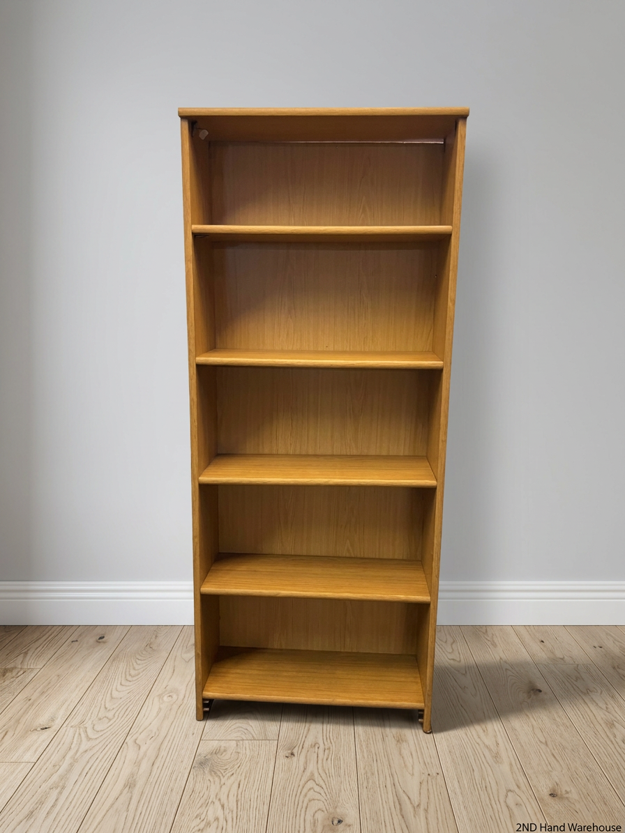 Tall Light Wood Bookshelf with Five Tiers — Fair Condition with Previous