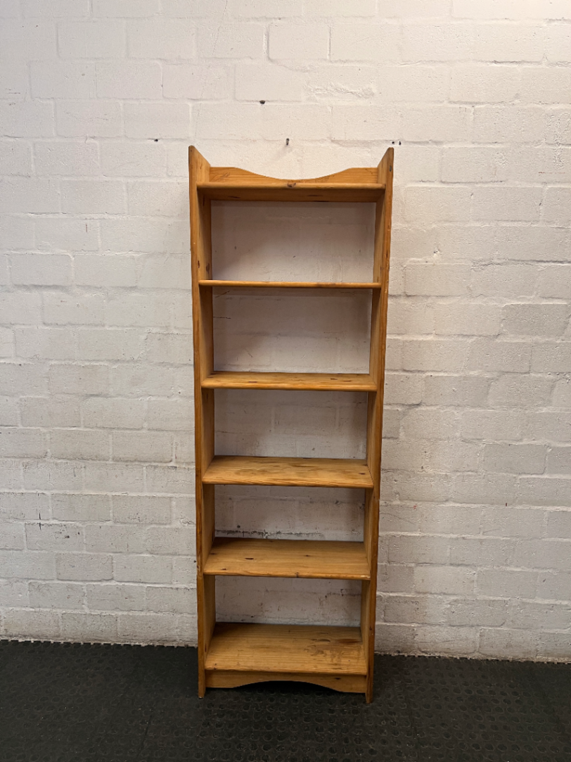 Tall Oak-Finish Six-Tier Wooden Bookshelf — Previous  and Visible Wear