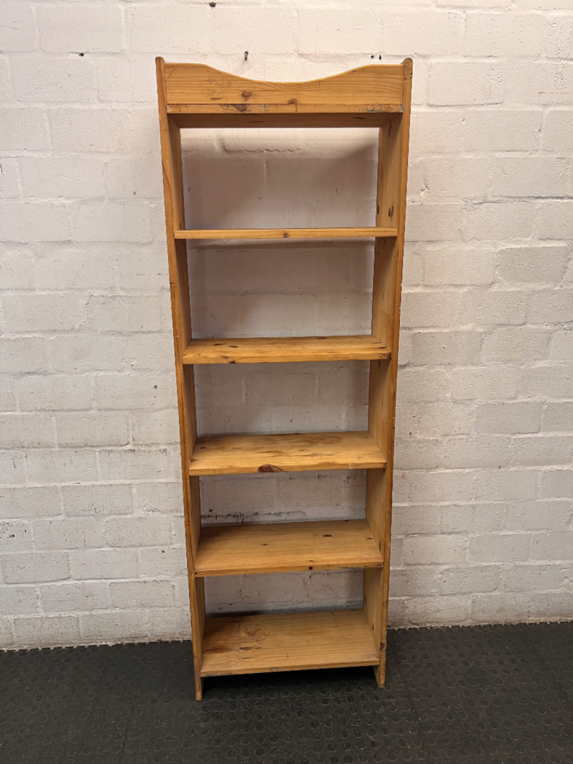 Tall Oak-Finish Six-Tier Wooden Bookshelf — Previous  and Visible Wear