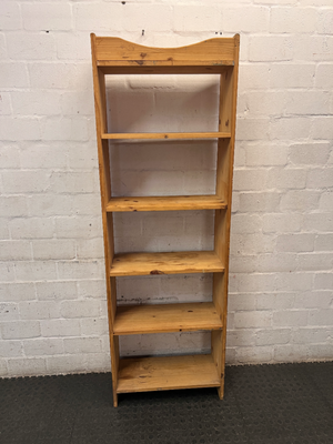 Tall Oak-Finish Six-Tier Wooden Bookshelf — Previous  and Visible Wear