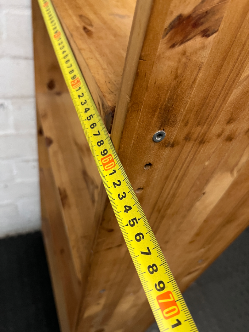 Tall Oak-Finish Six-Tier Wooden Bookshelf — Previous  and Visible Wear