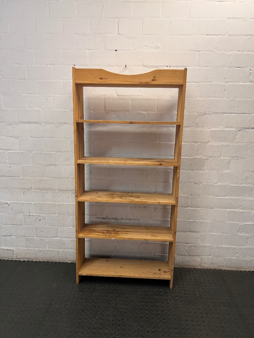 Tall Simple Pine Bookshelf with Scalloped Detail — Previous  and Surface Wear
