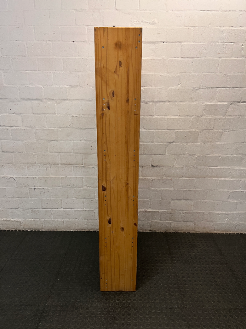 Tall Simple Pine Bookshelf with Scalloped Detail — Previous  and Surface Wear