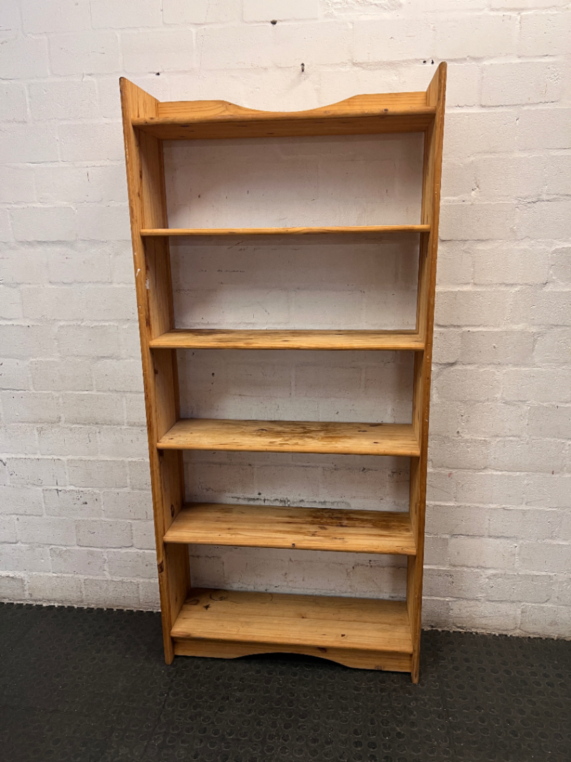 Tall Simple Pine Bookshelf with Scalloped Detail — Previous  and Surface Wear