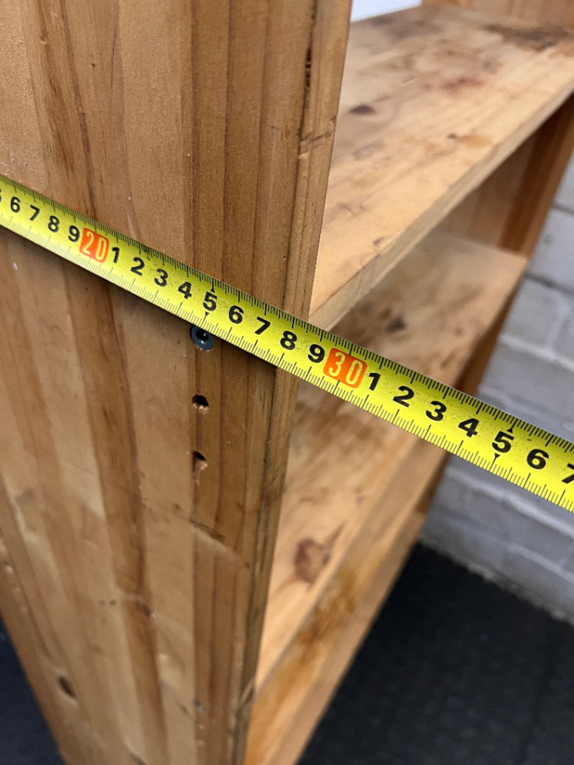 Tall Simple Pine Bookshelf with Scalloped Detail — Previous  and Surface Wear