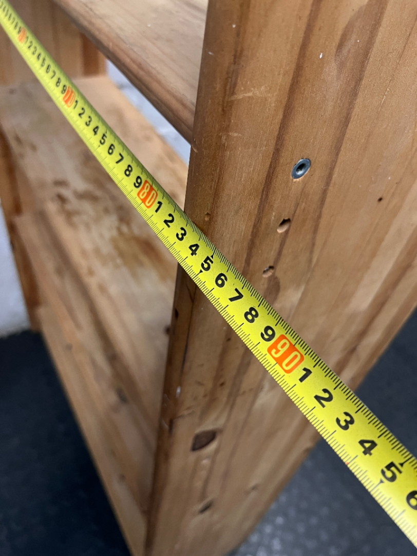 Tall Simple Pine Bookshelf with Scalloped Detail — Previous  and Surface Wear