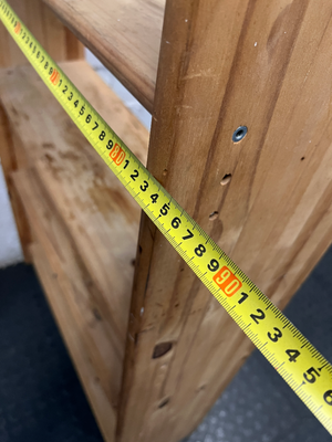 Tall Simple Pine Bookshelf with Scalloped Detail — Previous  and Surface Wear
