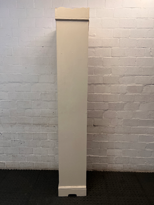 Tall Slender White Bookshelf with Scalloped Detail — Fair Used Condition
