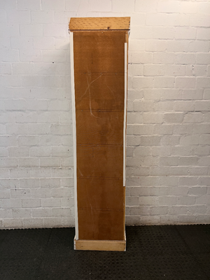 Tall Slender White Bookshelf with Scalloped Detail — Fair Used Condition
